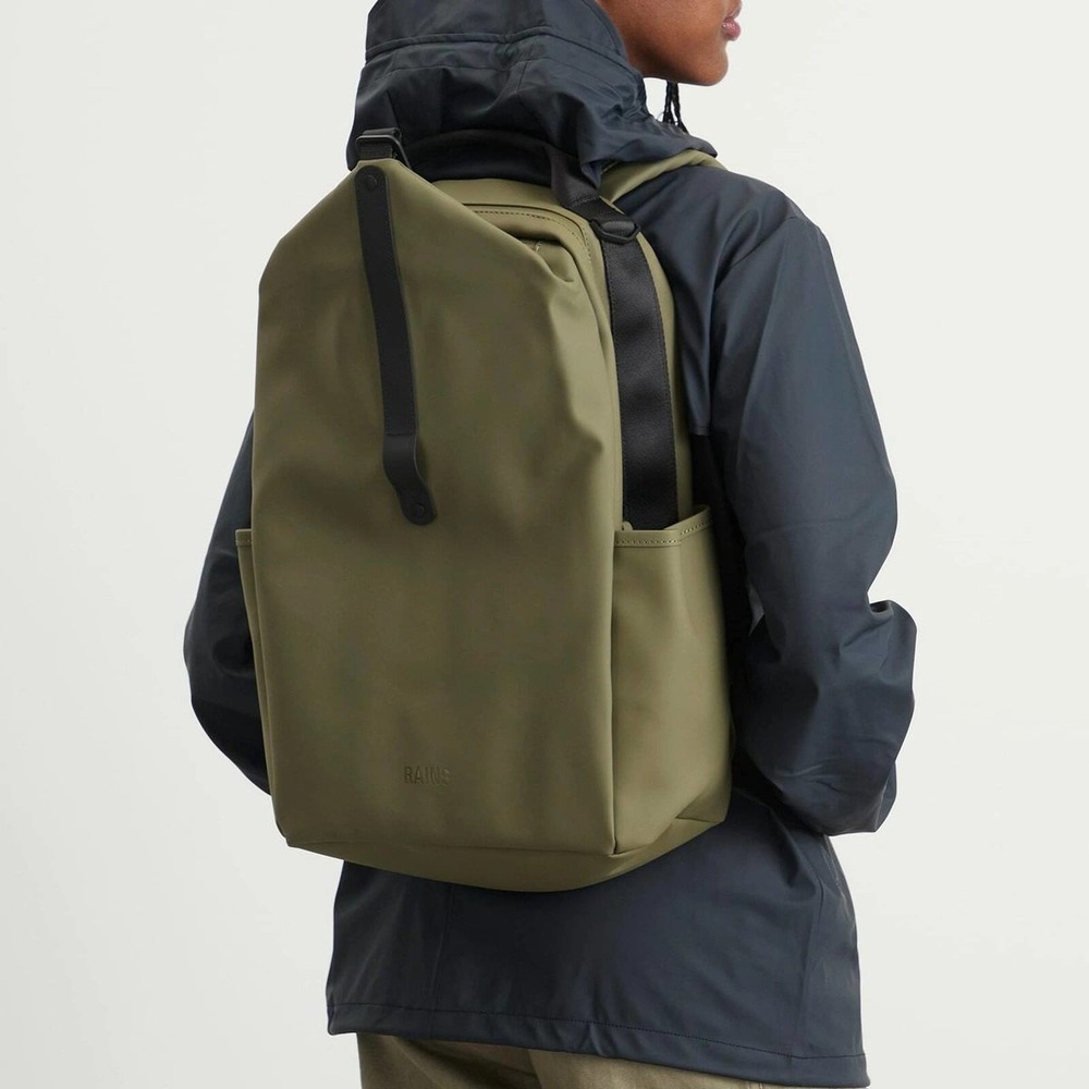 RAINS Clip Front Backpack W3 Marsh Green Waterproof Laptop Bag NWT - Picture 4 of 9